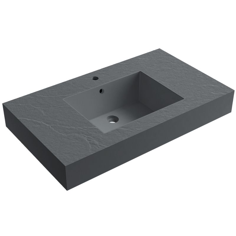 Lavoar Elsa, compozit mineral, montaj pe blat sau suspendat, Antracit Mat, finisaj Ardezie, 80-100x 49.2-53 cm
