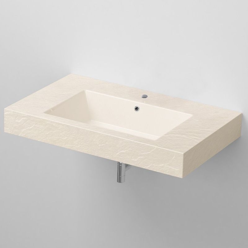 Lavoar Elsa, compozit mineral, montaj pe blat sau suspendat, Crem Mat, finisaj Ardezie, cu gaura de baterie, 80-100x 49.2-53 cm