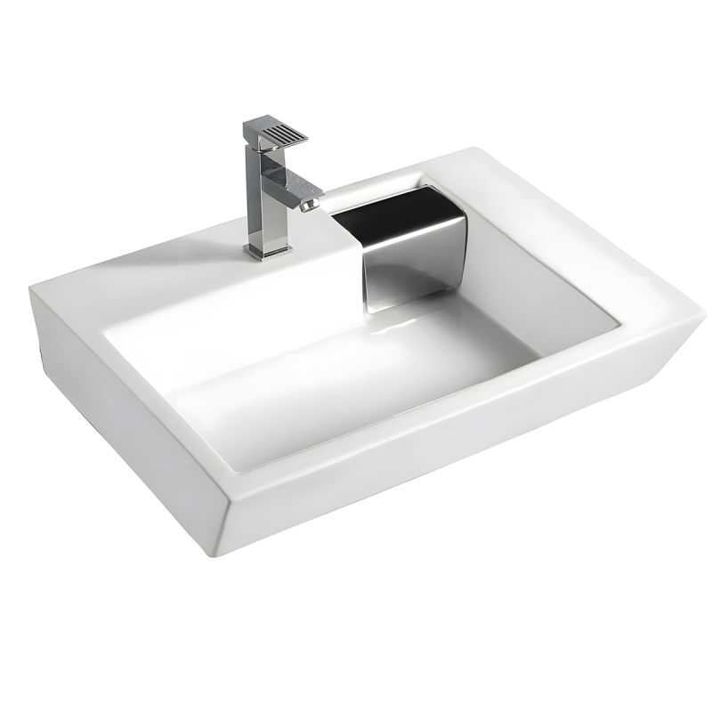 Lavoar Fiorenzo, ceramica sanitara, 66x45 cm, gaura baterie, scurgere cromata ascunsa, montaj pe blat sau suspendat