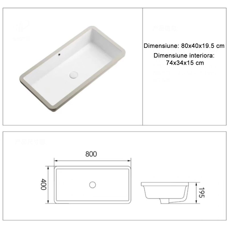 Lavoar, Gri Mat, Power Color, montaj incastrat sub blat, 70-80x40 cm, ceramica sanitara, Livia