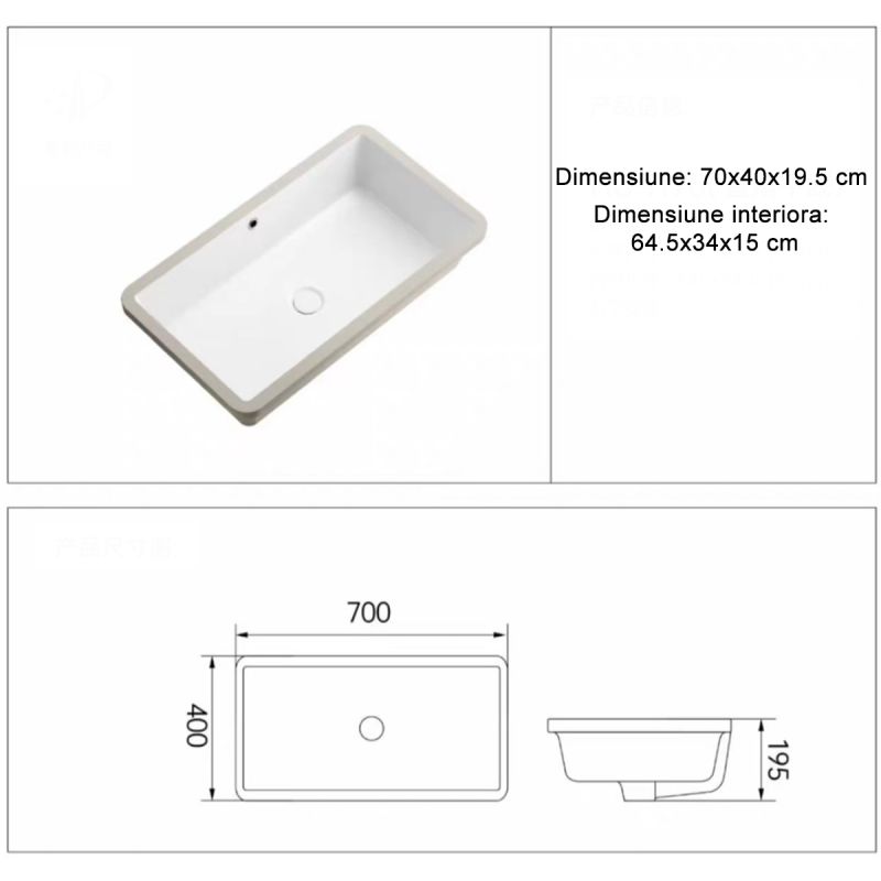 Lavoar, Gri Mat, Power Color, montaj incastrat sub blat, 70-80x40 cm, ceramica sanitara, Livia