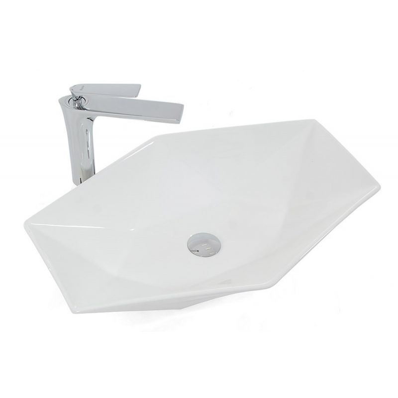 Lavoar hexagonal REA VEGA, Alb, lucios, 64x42cm, montaj pe blat, ceramica sanitara