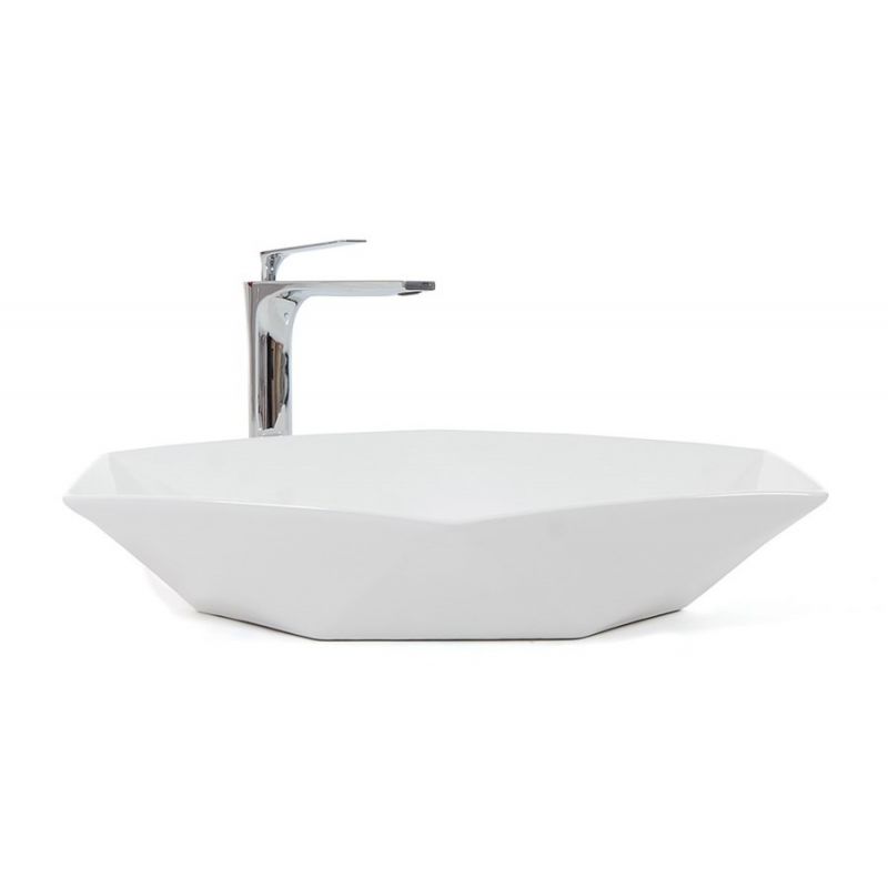 Lavoar hexagonal REA VEGA, Alb, lucios, 64x42cm, montaj pe blat, ceramica sanitara