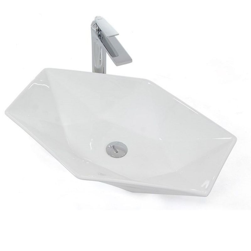 Lavoar hexagonal REA VEGA, Alb, lucios, 64x42cm, montaj pe blat, ceramica sanitara