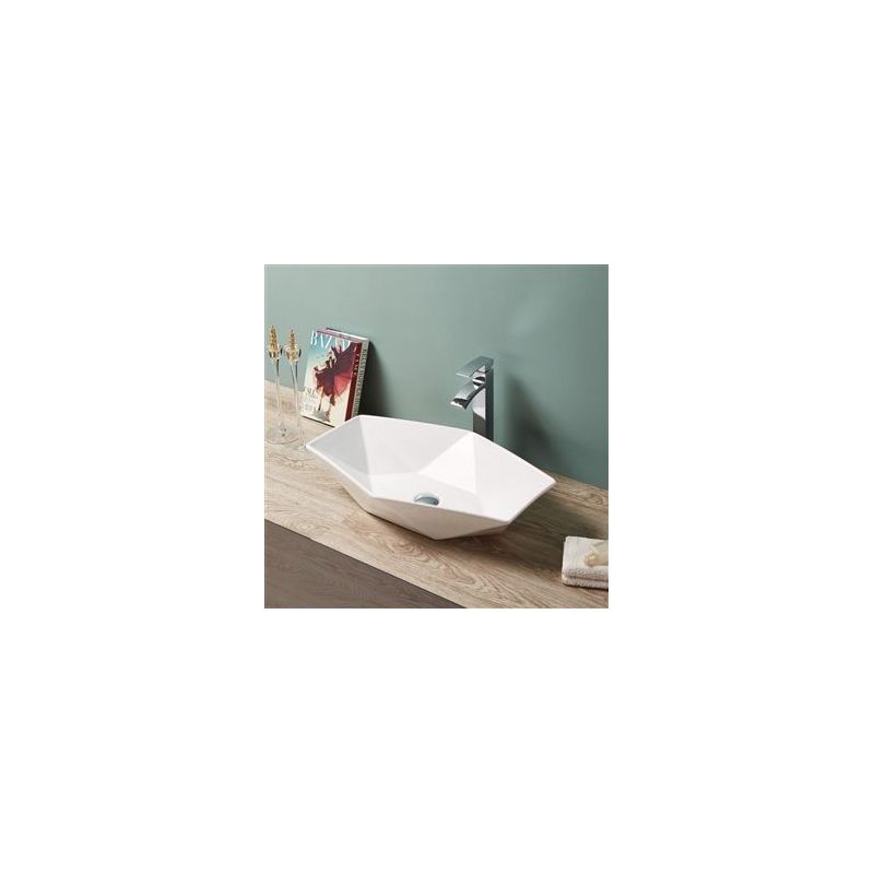 Lavoar hexagonal REA VEGA, Alb, lucios, 64x42cm, montaj pe blat, ceramica sanitara