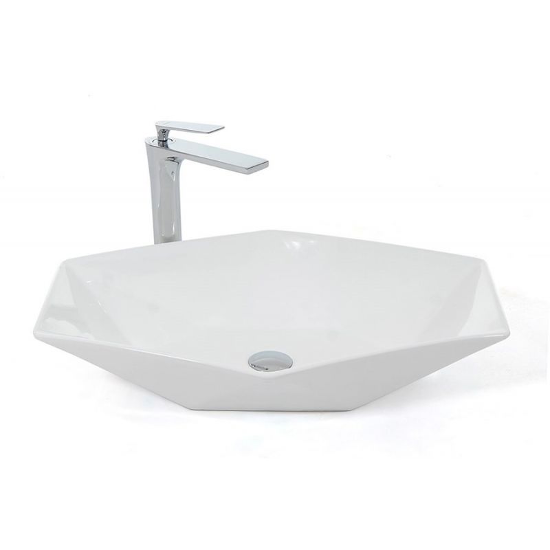 Lavoar hexagonal REA VEGA, Alb, lucios, 64x42cm, montaj pe blat, ceramica sanitara