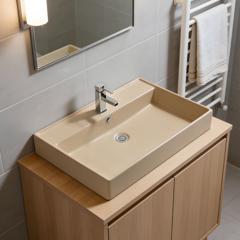 Lavoar Jasmine Mat, Power Color, gaura de baterie, montaj pe blat, ceramica sanitara, 60-80x50 cm, Avelia