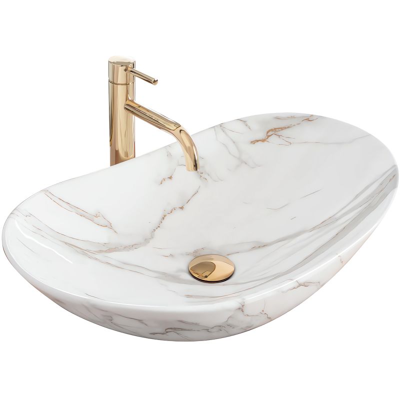 Lavoar Luigi Marble, lucios, finisaj marmura, 61x36 cm, montaj pe blat, ceramica sanitara