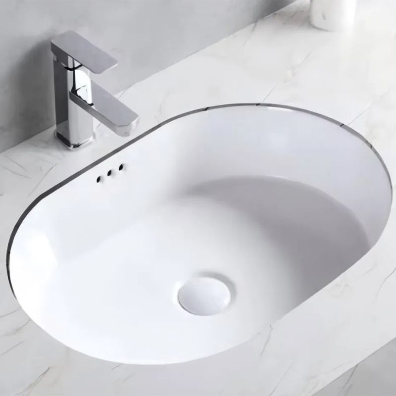 Lavoar, montaj incastrat sub blat, ceramica sanitara, dimensiuni: 60x39-70x41 cm, Alb Lucios, Luca