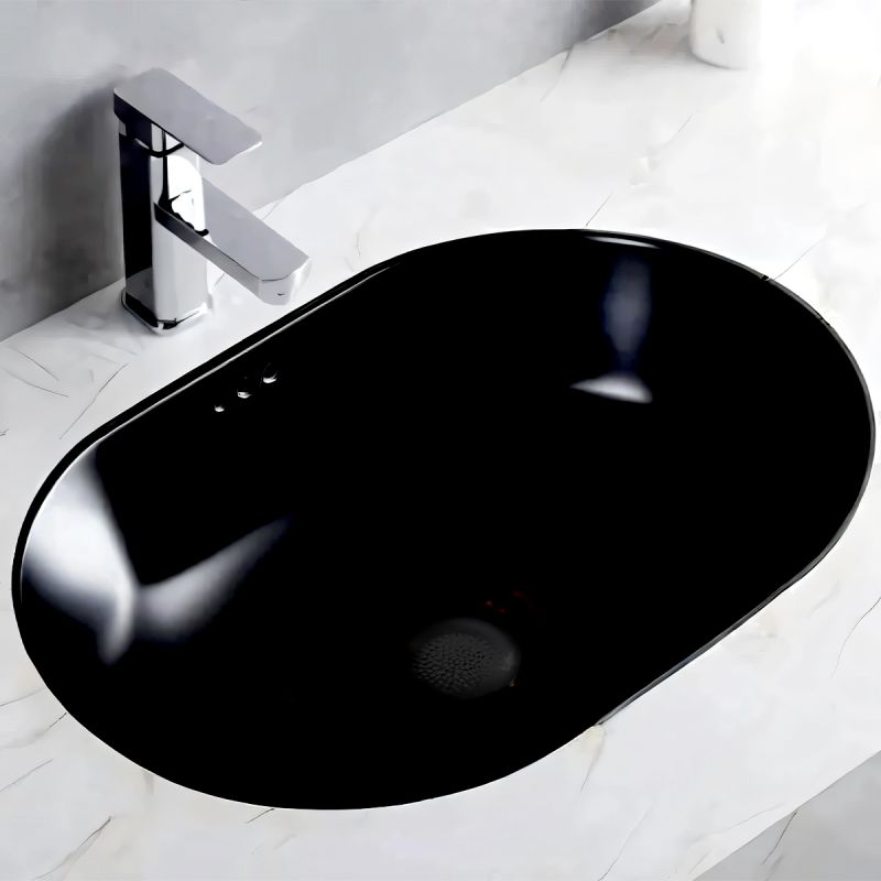 Lavoar, montaj incastrat sub blat, ceramica sanitara, dimensiuni: 60x39-70x41 cm, Negru Mat, Luca