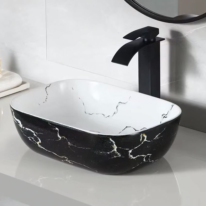Lavoar, montaj pe blat, 46x33 cm, ceramica sanitara, Alb marble interior/Negru marble exterior, Nicoli