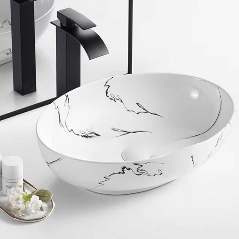Lavoar, montaj pe blat, 51x39 cm, ceramica sanitara, Alb Marble, Rosa