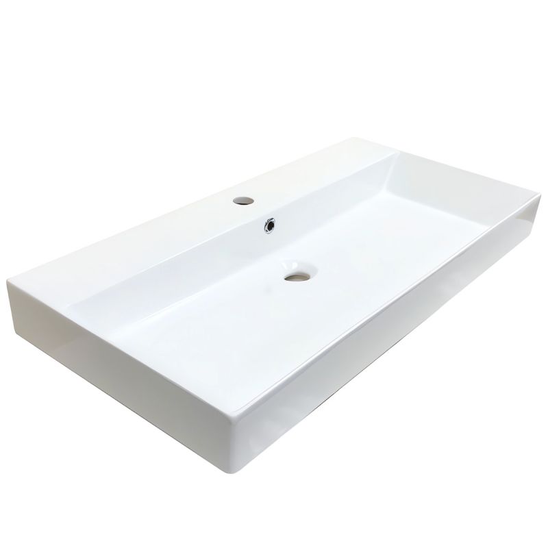 Lavoar montaj pe blat, Alb Lucios, 70-80x42-50 cm, cu gaura de baterie, ceramica sanitara, Azure