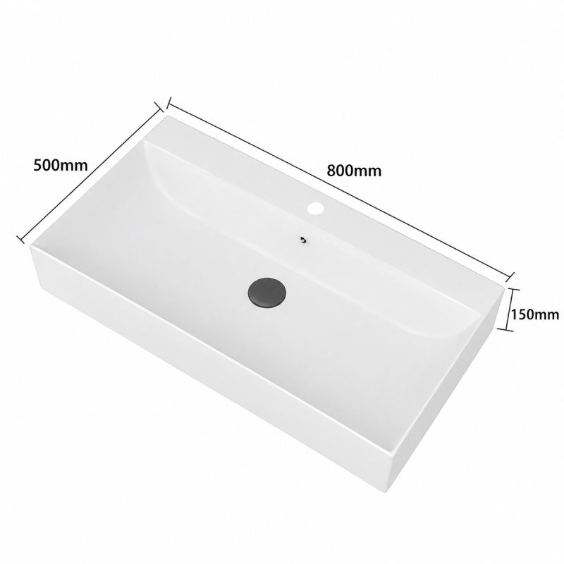 Lavoar montaj pe blat, Alb Lucios, 70-80x42-50 cm, cu gaura de baterie, ceramica sanitara, Azure