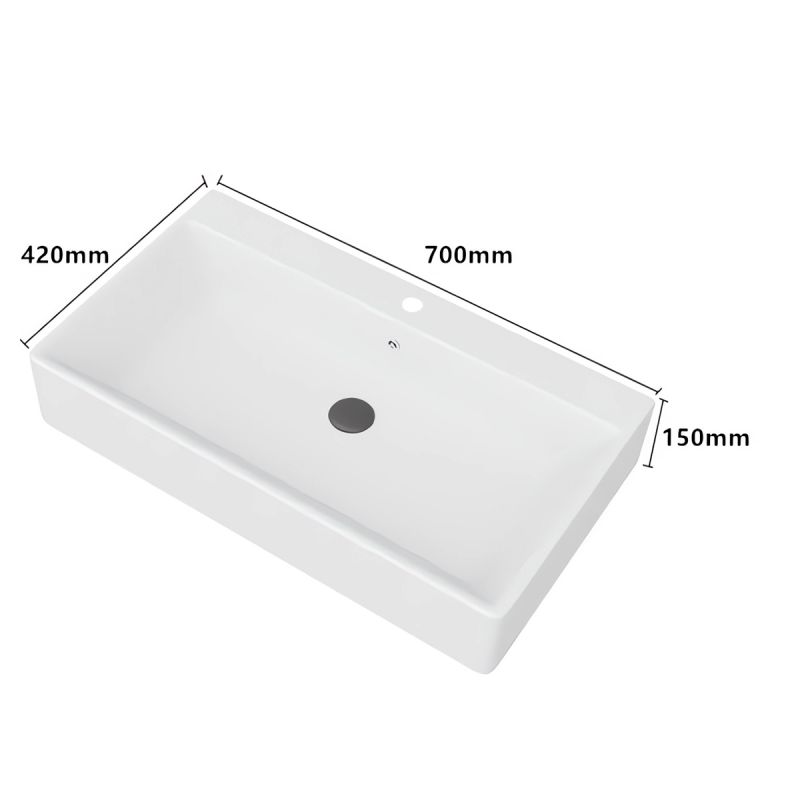 Lavoar montaj pe blat, Alb Lucios, 70-80x42-50 cm, cu gaura de baterie, ceramica sanitara, Azure