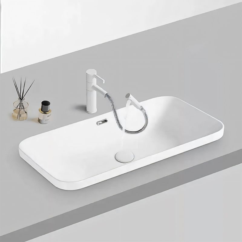 Lavoar, montaj semi-incastrat, ceramica sanitara, Alb Lucios, 70x40x17 cm, Nevelino