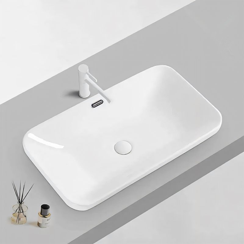 Lavoar, montaj semi-incastrat, ceramica sanitara, Alb Lucios, 70x40x17 cm, Nevelino