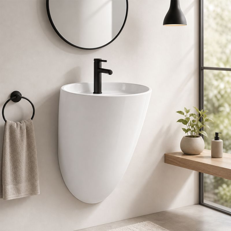 Lavoar, montaj suspendat, 52x44 cm, alb lucios, ceramica sanitara, Angi