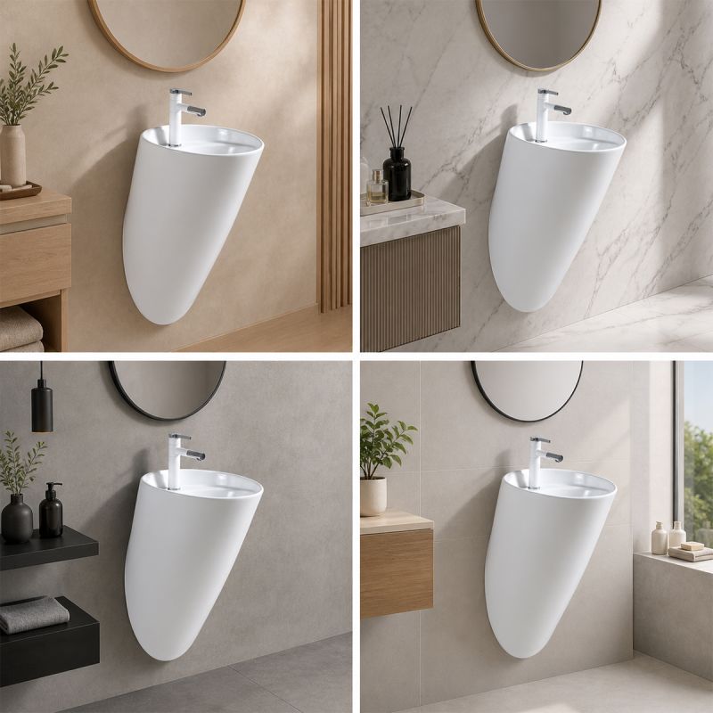 Lavoar, montaj suspendat, 52x44 cm, alb lucios, ceramica sanitara, Angi