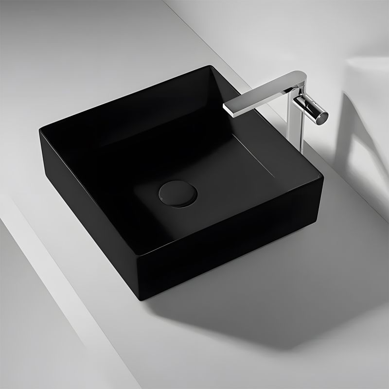 Lavoar, Negru Mat, Power color, ceramica sanitara, design ultra-subtire 40x40 cm, Blanco