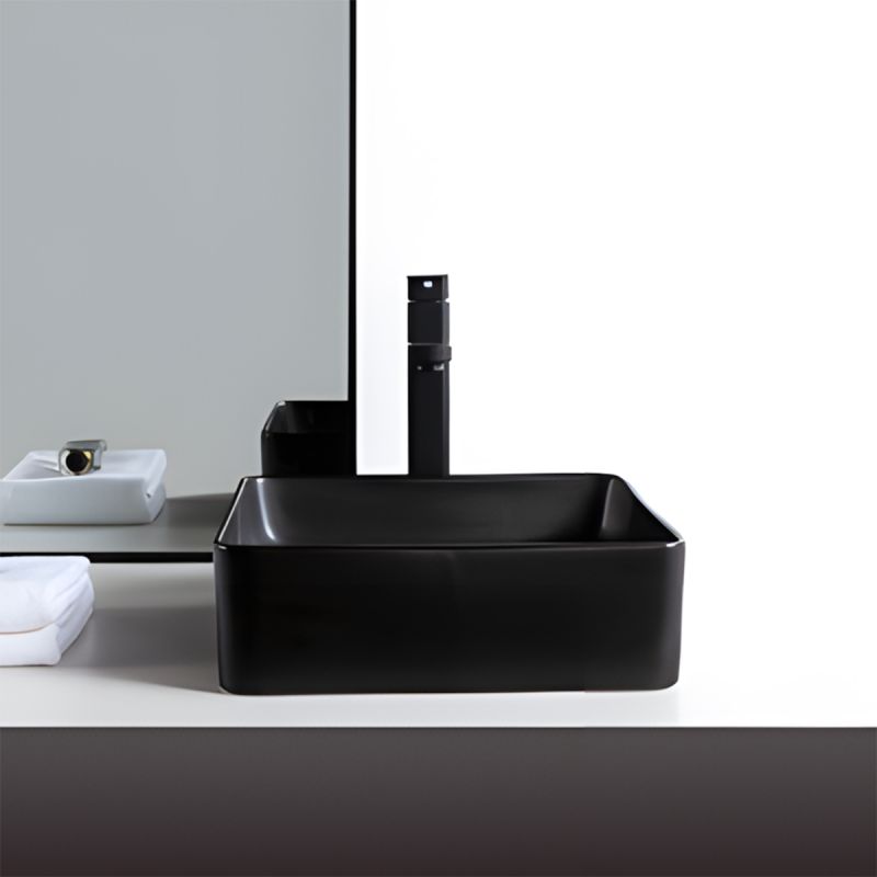 Lavoar, Negru Mat, Power color, ceramica sanitara, design ultra-subtire 40x40 cm, Blanco