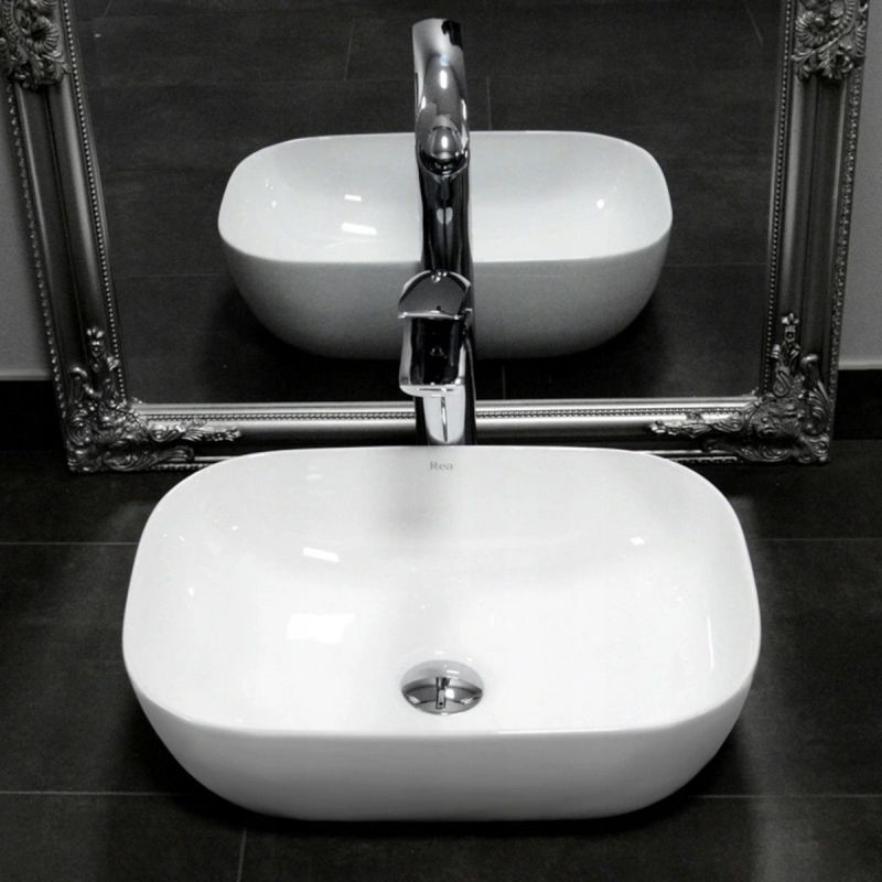 Lavoar REA Belinda Mini, Alb, 36x25 cm, montaj pe blat, ceramica sanitara