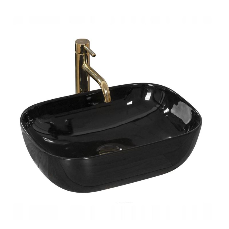 Lavoar REA Belinda, Negru, lucios, 46,5x33 cm, montaj pe blat, ceramica sanitara
