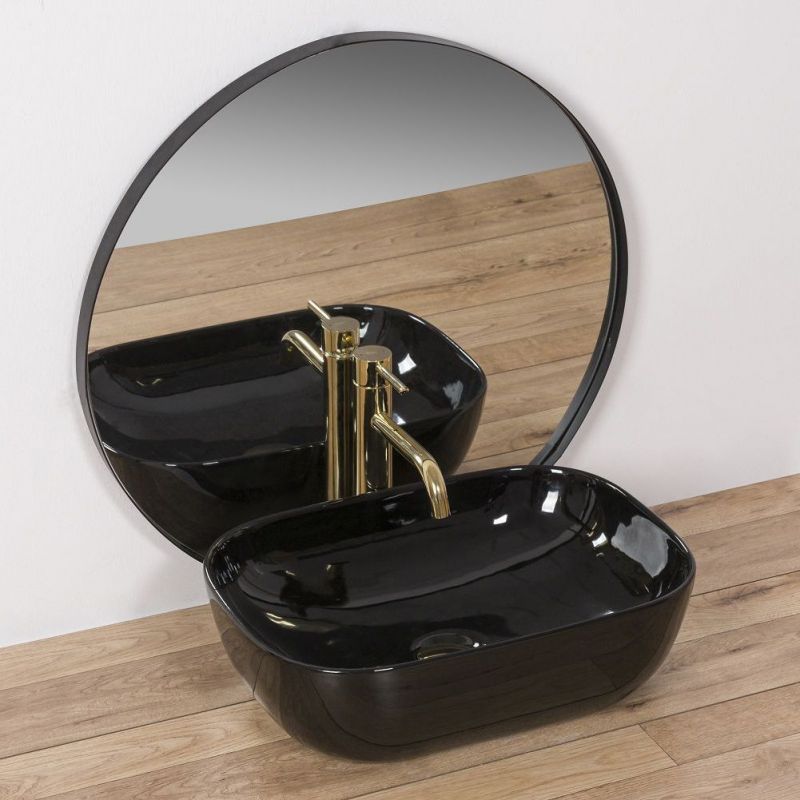 Lavoar REA Belinda, Negru, lucios, 46,5x33 cm, montaj pe blat, ceramica sanitara