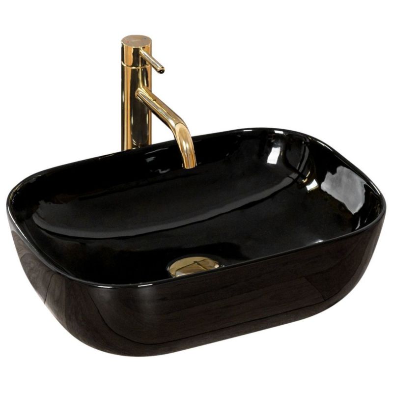 Lavoar REA Belinda, Negru, lucios, 46,5x33 cm, montaj pe blat, ceramica sanitara
