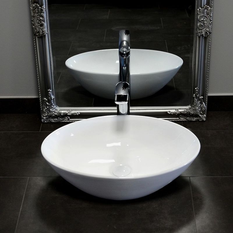 Lavoar REA HANA, Alb, lucios, 56x39 cm, colectia Slim Edge, montaj pe blat, ceramica sanitara