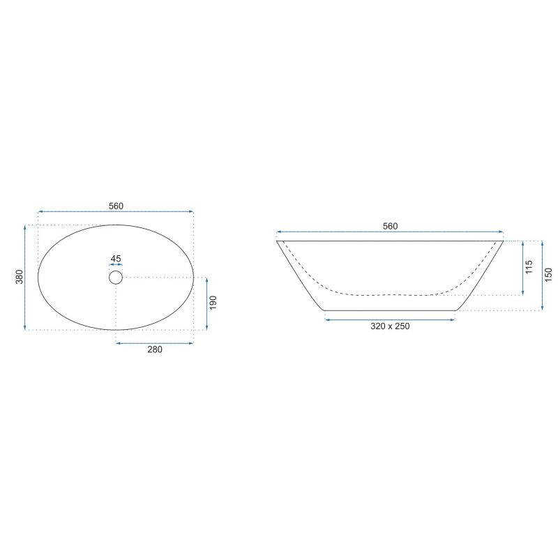 Lavoar REA HANA, Alb, lucios, 56x39 cm, colectia Slim Edge, montaj pe blat, ceramica sanitara