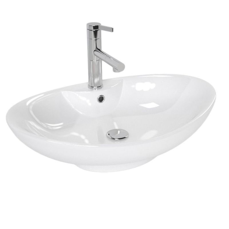 Lavoar REA ROS 2, Alb, lucios, 59x38 cm, montaj pe blat, ceramica sanitara, gaura baterie
