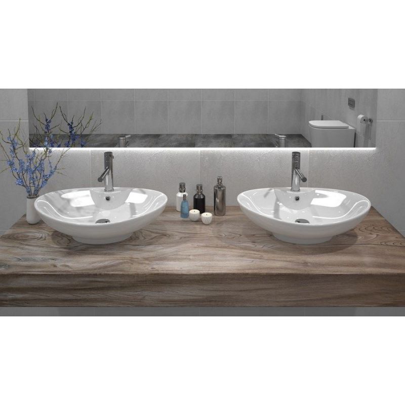 Lavoar REA ROS 2, Alb, lucios, 59x38 cm, montaj pe blat, ceramica sanitara, gaura baterie