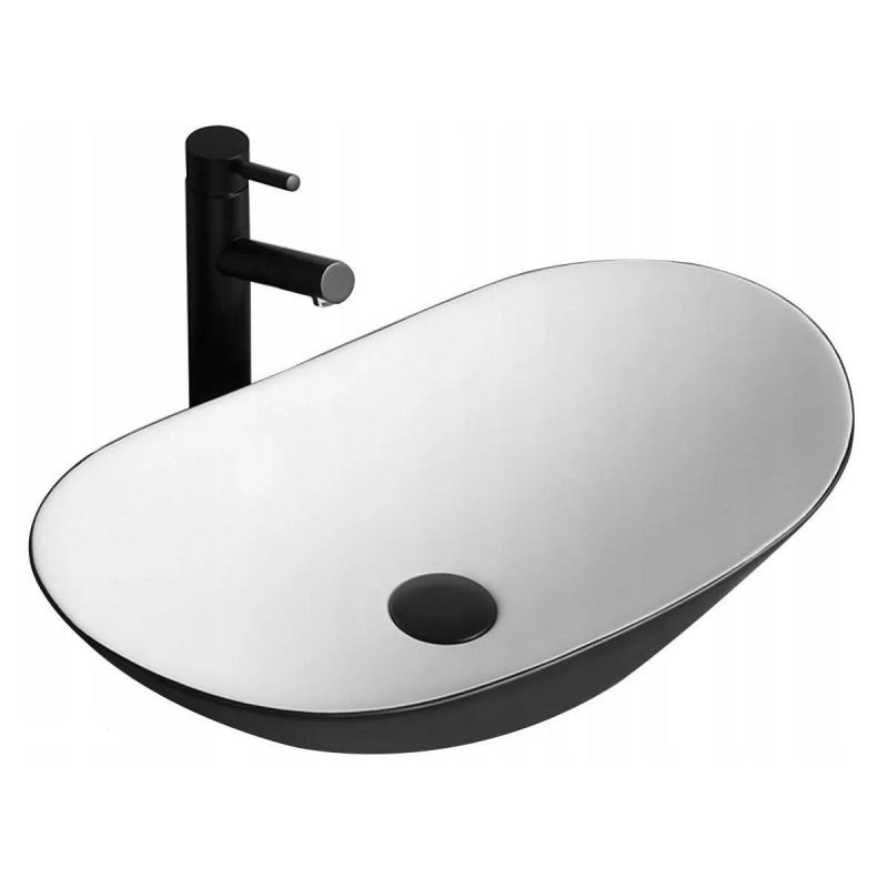 Lavoar REA Royal, Negru Alb, lucios , 60.5x36cm, montaj pe blat, ceramica sanitara