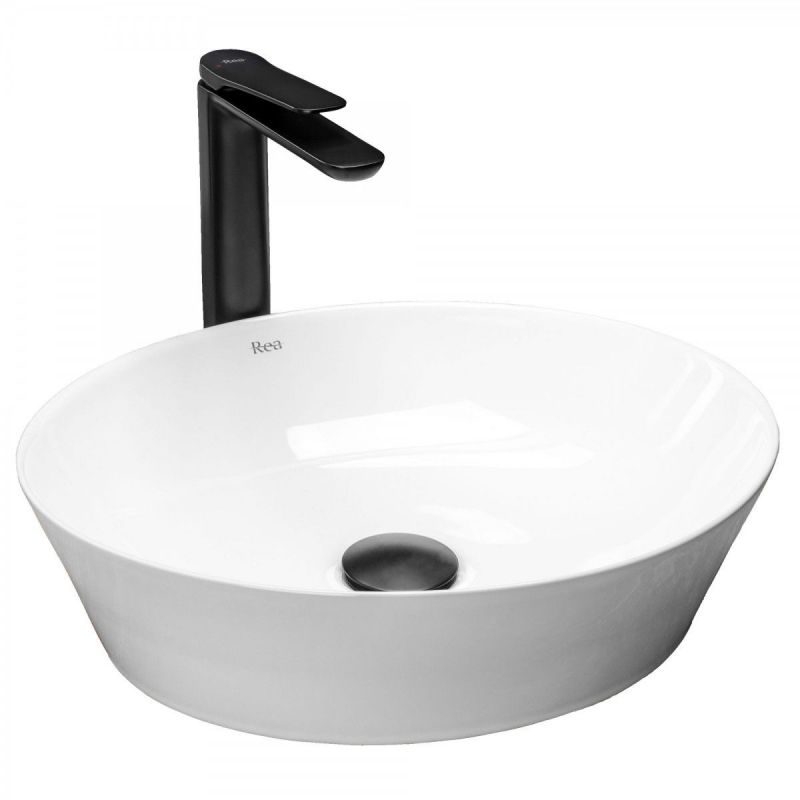 Lavoar REA Saga, Alb, lucios, 41x37.5 cm, montaj pe blat, ceramica sanitara