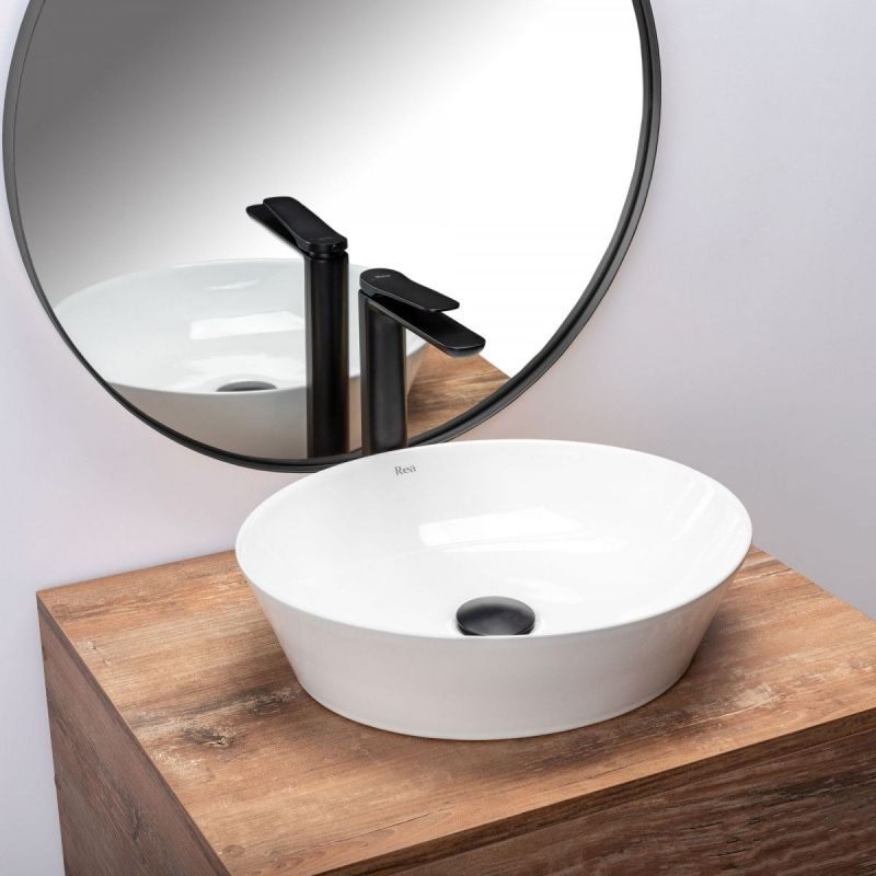 Lavoar REA Saga, Alb, lucios, 41x37.5 cm, montaj pe blat, ceramica sanitara