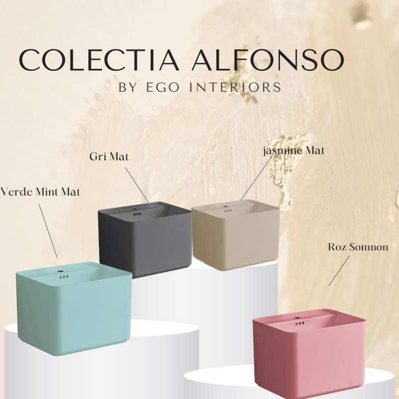 Lavoar, Gri Mat, Power color, montaj suspendat, cu gaura de baterie 50x40 cm, Alfonso