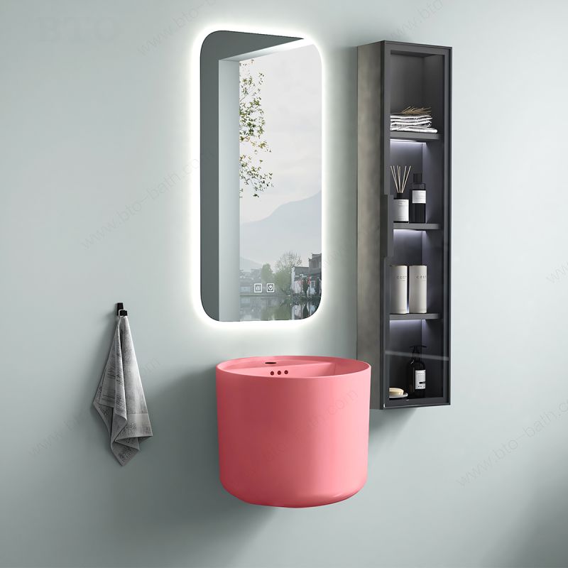 Lavoar Roz Somon Mat, Power Color, montaj suspendat sau pe blat, cu gaura de baterie 45x45 cm, Antilo