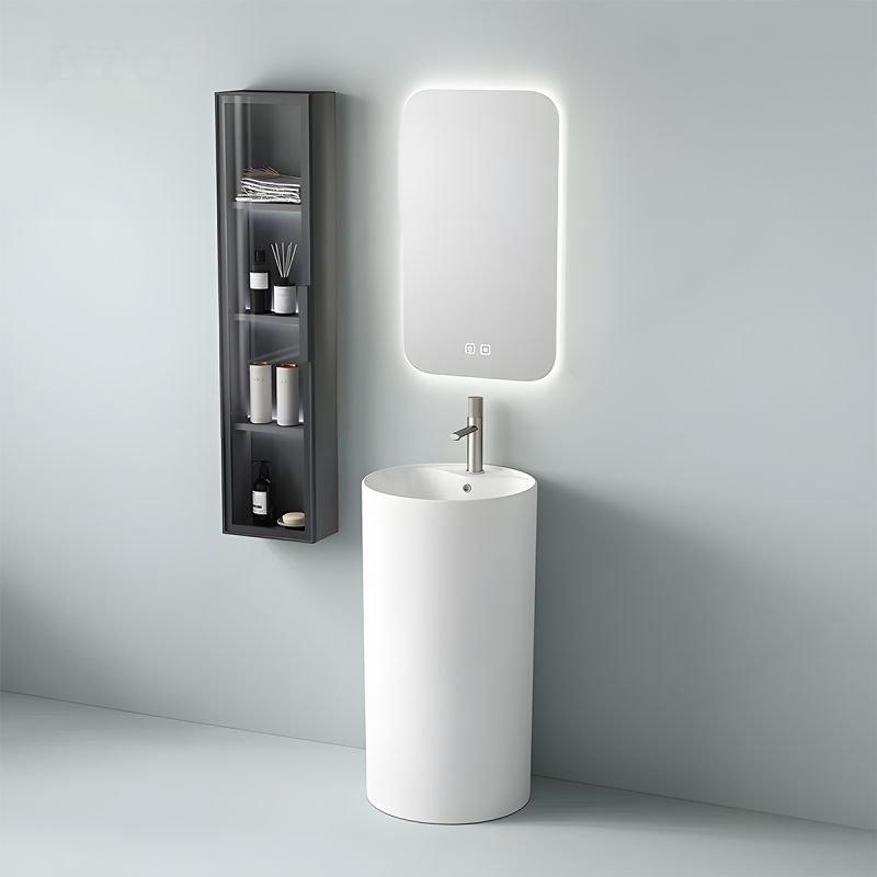 Lavoar stativ, Alb Lucios, cu gaura de baterie, diametru 45 cm, ceramica sanitara, Modena