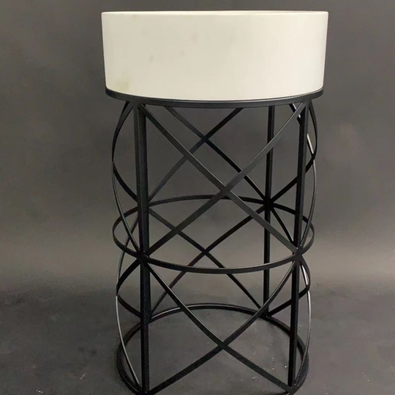Lavoar stativ Alb Lucios din compozit, cadru metalic negru mat , ventil alb inclus, 45x45x80 cm, Oro