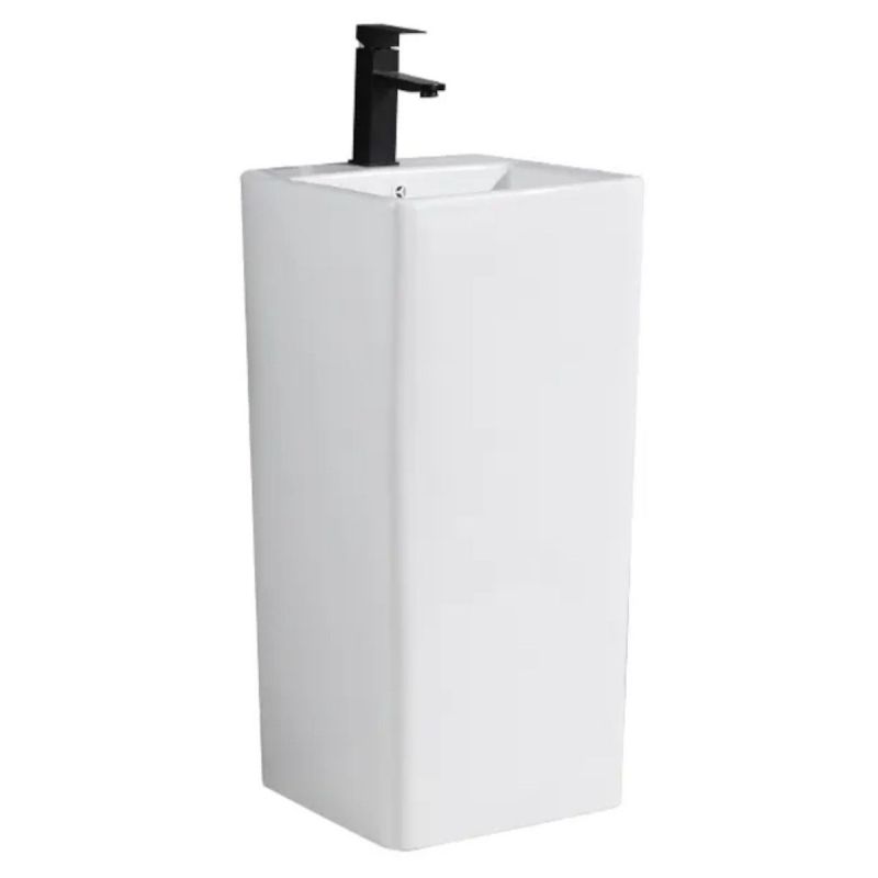 Lavoar stativ Bufon, Alb, 40x40x84 cm, cu gaura de baterie, montaj pe podea, ceramica sanitara