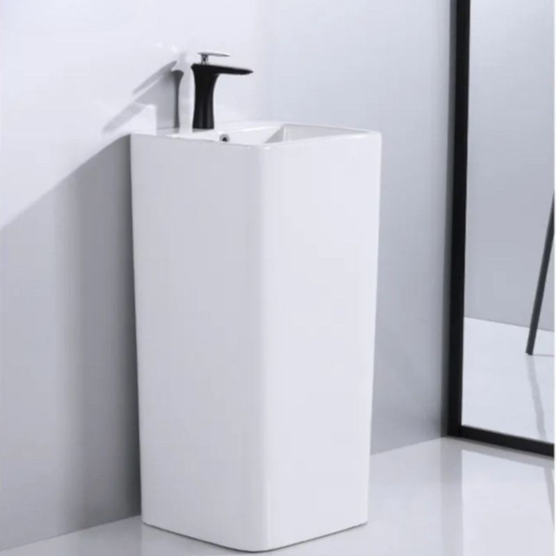 Lavoar stativ Bufon, Alb, 40x40x84 cm, cu gaura de baterie, montaj pe podea, ceramica sanitara