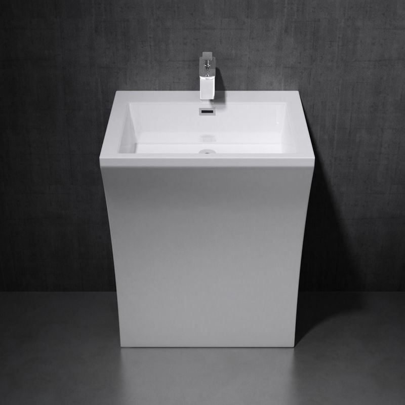 Lavoar stativ EGO 07, Alb, lucios, 60x48x83 cm, montaj podea, compozit marmura, gaura baterie, preaplin, design exclusivist