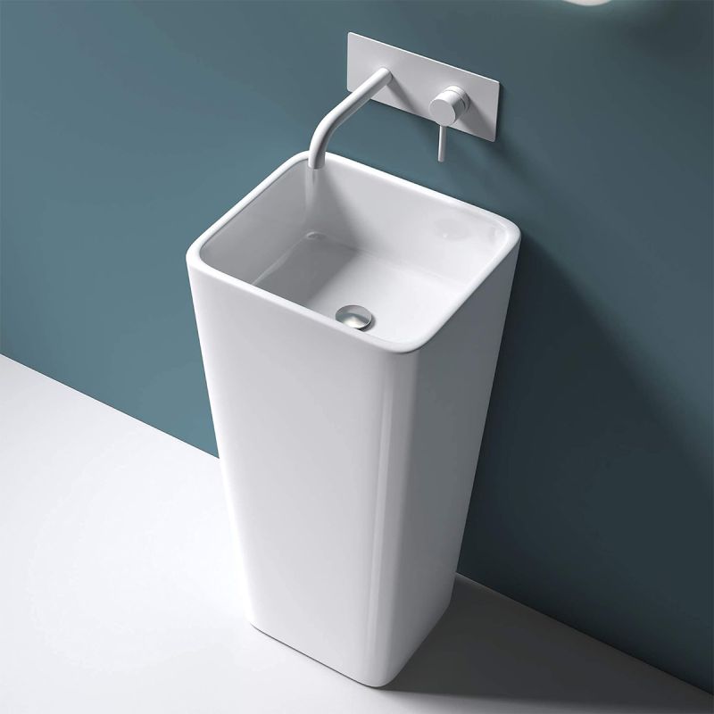 Lavoar stativ EGO 31, Alb lucios, 40x35x81 cm, montaj podea, compozit marmura