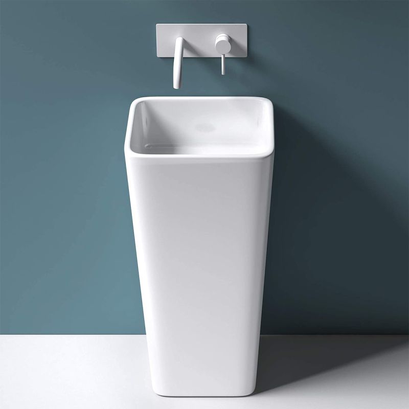 Lavoar stativ EGO 31, Alb lucios, 40x35x81 cm, montaj podea, compozit marmura