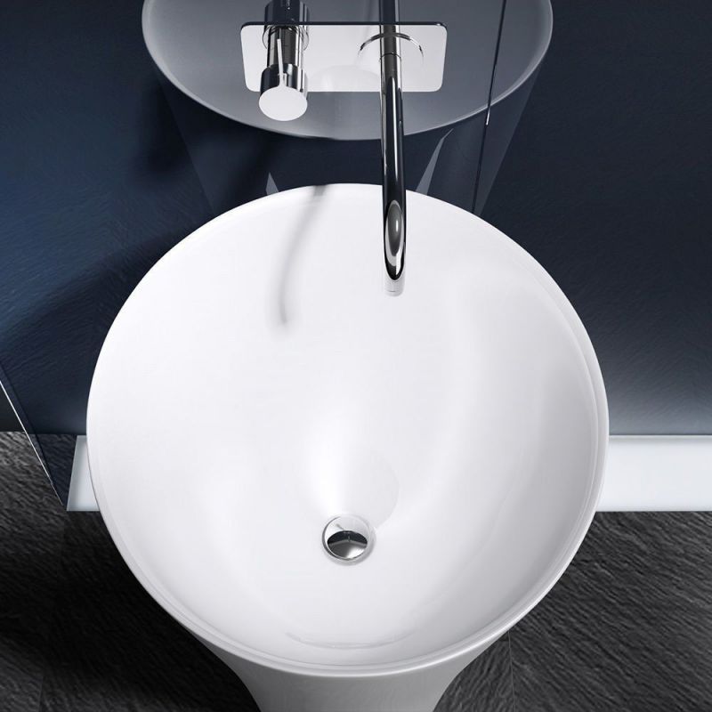 Lavoar stativ EGO 33, Alb, lucios, 42x42x85 cm, montaj podea, compozit marmura