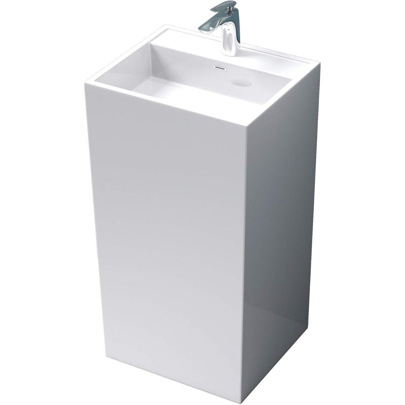 Lavoar stativ EGO 34, Alb, lucios, 50x42x90 cm, montaj podea, compozit marmura, cu gaura baterie si preaplin