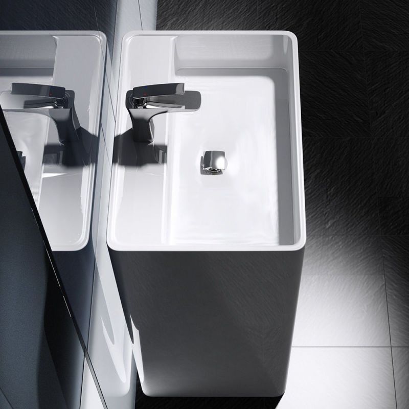 Lavoar stativ EGO 34, Alb, lucios, 50x42x90 cm, montaj podea, compozit marmura, cu gaura baterie si preaplin