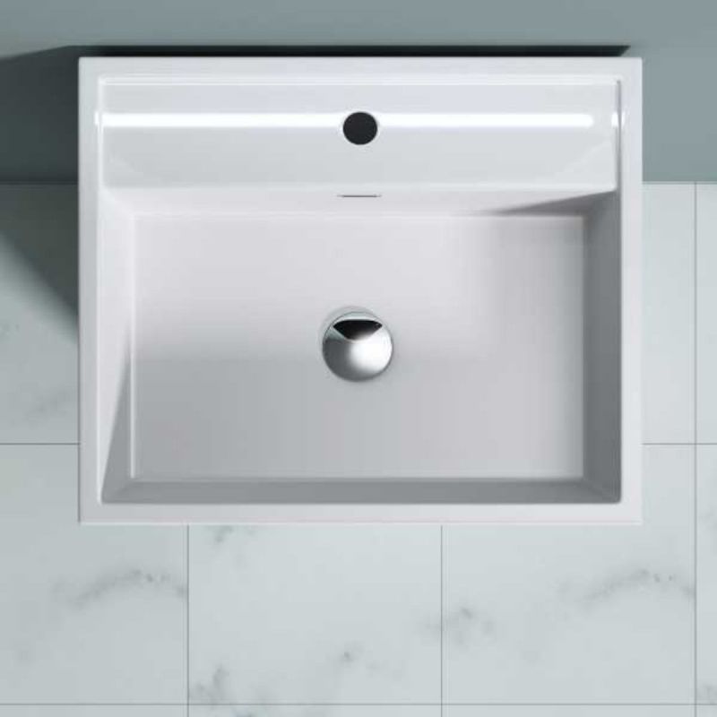 Lavoar stativ EGO 34, Alb, lucios, 50x42x90 cm, montaj podea, compozit marmura, cu gaura baterie si preaplin
