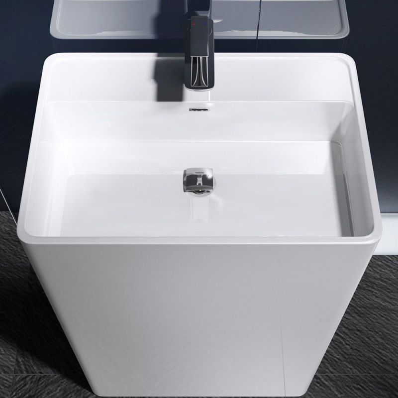 Lavoar stativ EGO 34, Alb, lucios, 50x42x90 cm, montaj podea, compozit marmura, cu gaura baterie si preaplin
